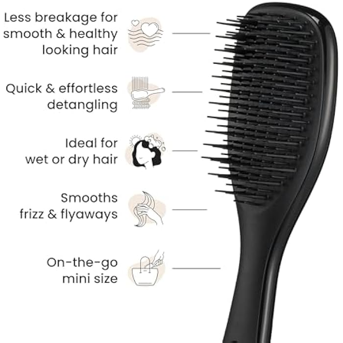 Tangle Teezer Mini The Ultimate Detangler Hairbrush |Gentle on Wet Hair | Two-Tiered Teeth & Comfortable Handle | Ideal for Kids And Travel | Reduces Knots & Breakage | Black - Image 4